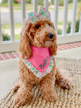 Load image into Gallery viewer, Pink and Green Plaid Ruffle Bandana with Soft Macrame Cord Tie Closure (Has Matching Hairbow)
