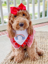 Load image into Gallery viewer, Quick Stitch Rainbow Machine Embroidered Dog Bandana with Soft Macrame Cord Tie Closure
