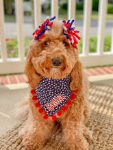 Load image into Gallery viewer, Red White and Blue Korker Dog Hair bow Made with an Alligator Hair clip or elastic headband
