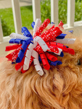 Load image into Gallery viewer, Red White and Blue Korker Dog Hair bow Made with an Alligator Hair clip or elastic headband
