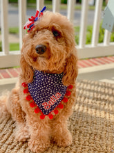 Load image into Gallery viewer, Red White and Blue Korker Dog Hair bow Made with an Alligator Hair clip or elastic headband
