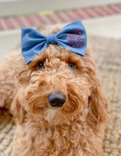 Load image into Gallery viewer, Custom Rhinestone Initial Bow Tie- Hair Clip, Over the Collar or elastic headband
