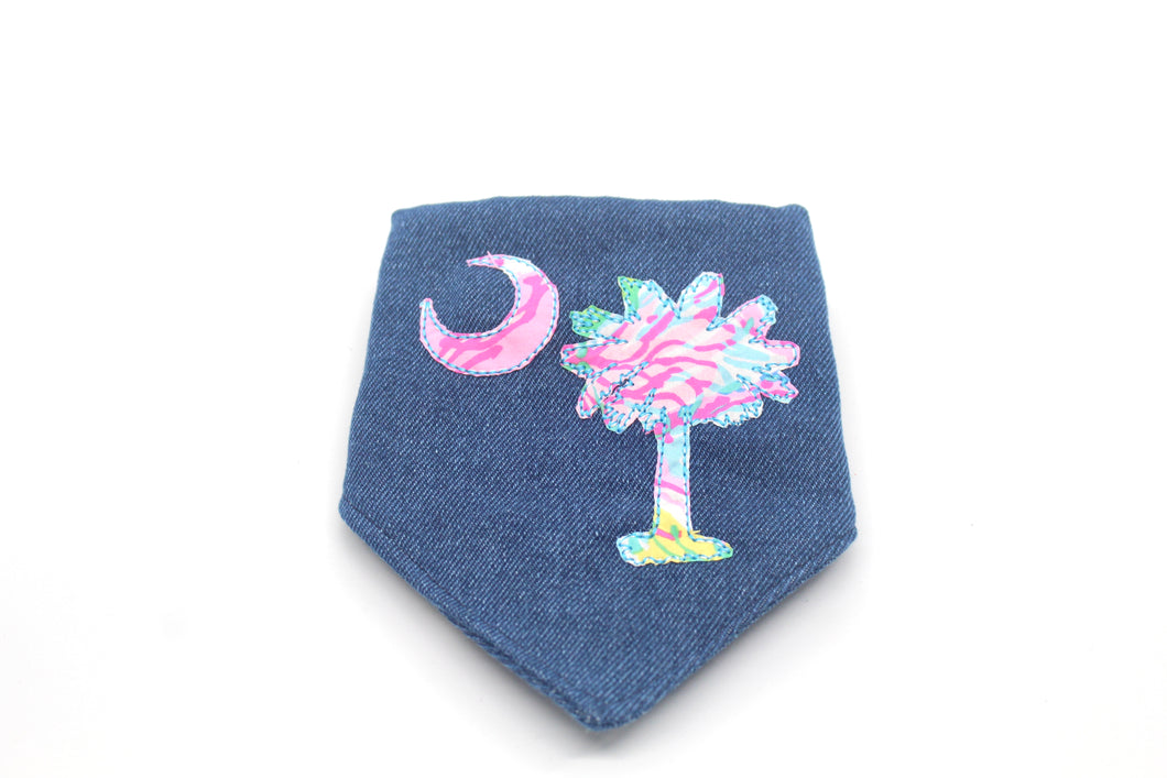 Palmetto Tree Machine Appliqué Dog Bandana with Soft Macrame Cord Tie Closure