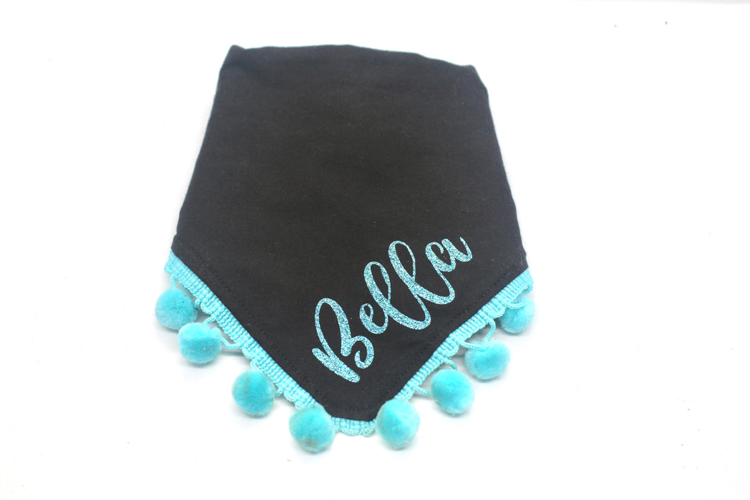 Totally Turquoise Sparkle Dog Bandana with Soft Macrame Cord Tie Closure- FREE PERSONALIZATION