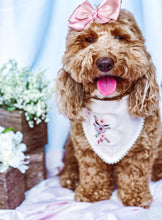 Load image into Gallery viewer, Floral Monogram Machine Embroidered Dog Bandana with Soft Macrame Cord Tie Closure. Choose your letter. Available in three colors
