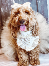 Load image into Gallery viewer, Double Faced Satin Ruffle Dog Bandana with soft macrame cord tie closure. 4 color choices ( Look for matching bows
