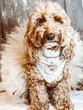 Load image into Gallery viewer, Floral Monogram Machine Embroidered Dog Bandana with Soft Macrame Cord Tie Closure. Choose your letter. Available in three colors
