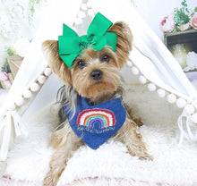Load image into Gallery viewer, Be The Rainbow Machine Applique Dog Bandana with Soft Macrame Cord Tie Closure
