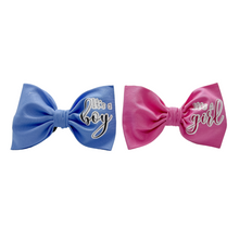 Load image into Gallery viewer, Gender Reveal Bow Tie made with Alligator hair clip, over the collar or elastic headband
