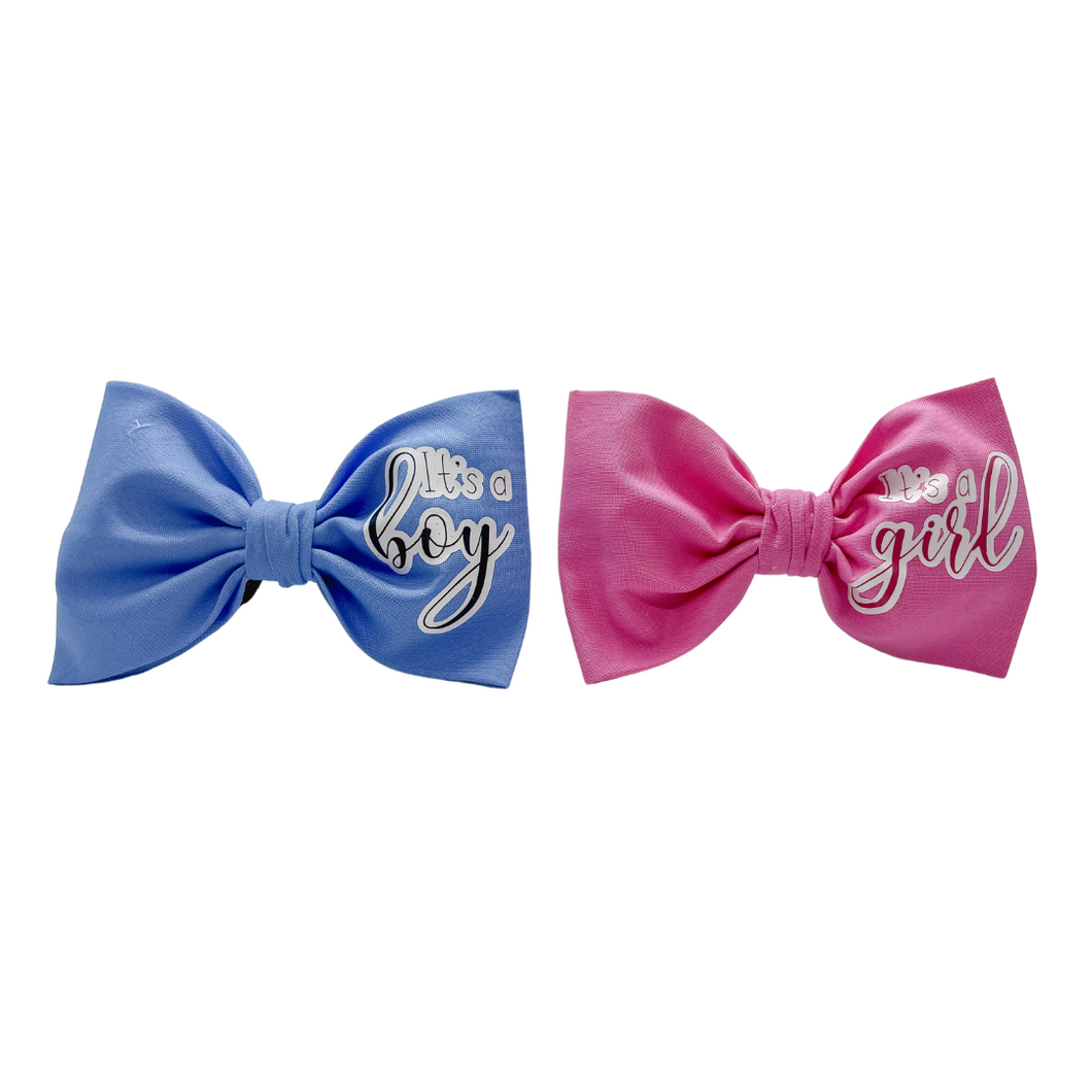 Gender Reveal Bow Tie made with Alligator hair clip, over the collar or elastic headband