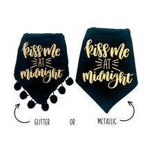Load image into Gallery viewer, Kiss me at midnight dog bandana with soft macrame cord tie closure available with or without ribbon ruffle trim (Look for matching hair bow)
