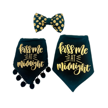 Load image into Gallery viewer, Kiss me at midnight dog bandana with soft macrame cord tie closure available with or without ribbon ruffle trim (Look for matching hair bow)
