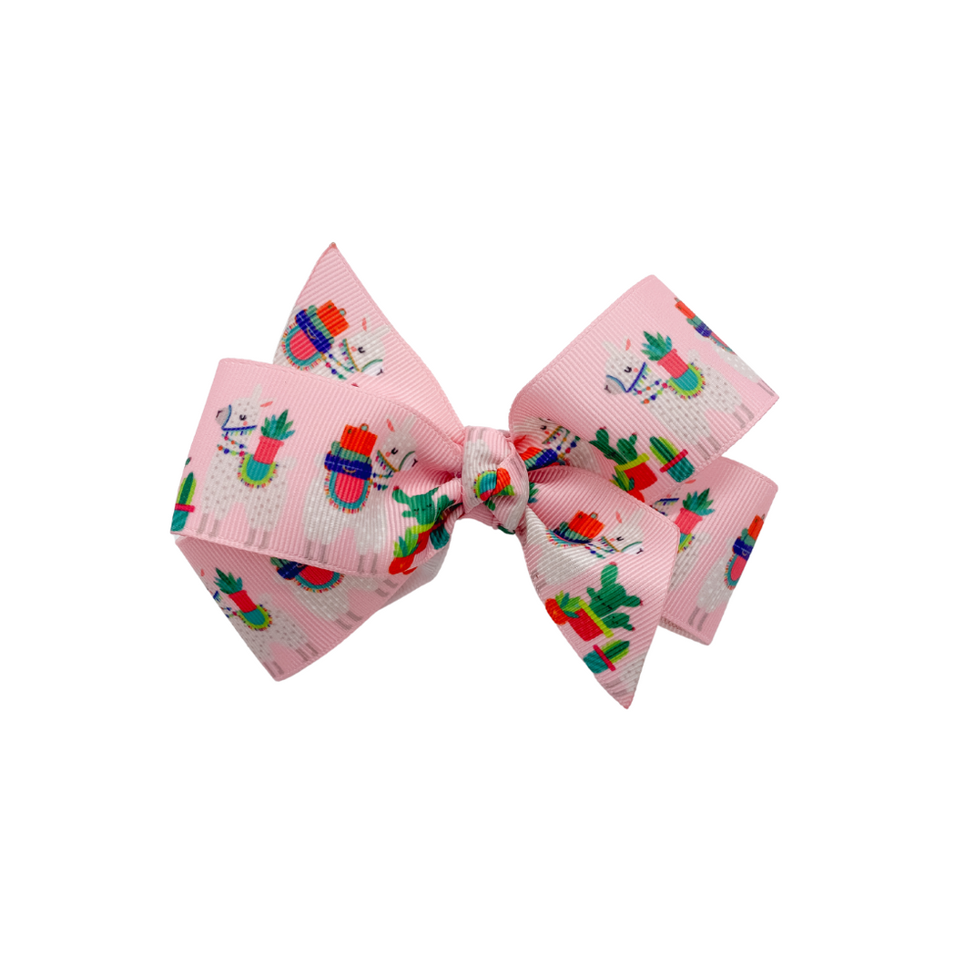 Llama Birthday Print 1.5 in Grosgrain Hairbow made with an alligator Hair clip or elastic headband