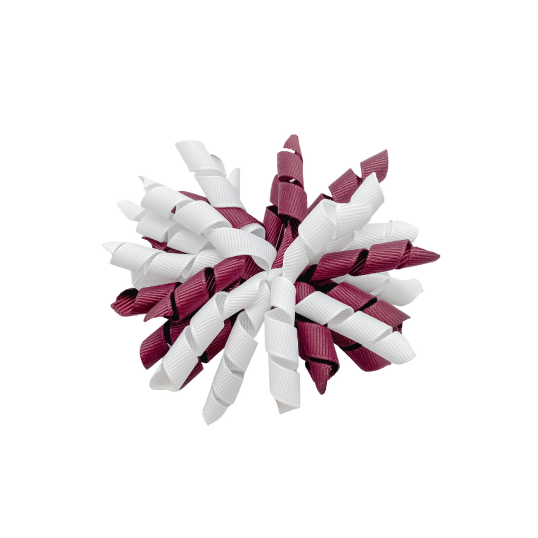Maroon and White Korker Made with an Alligator hair clip or elastic headband