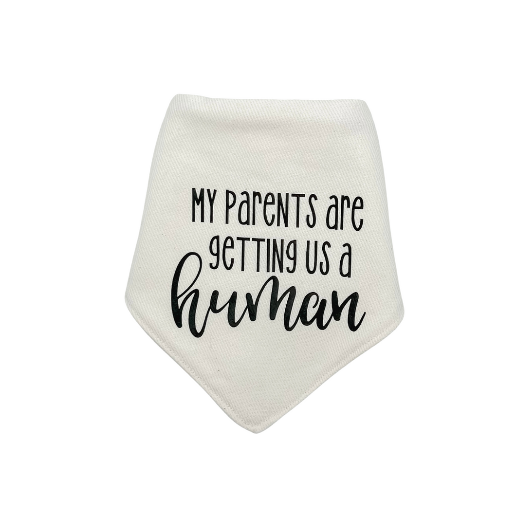 My Parents are getting us a Human dog bandana with soft macrame cord tie closure
