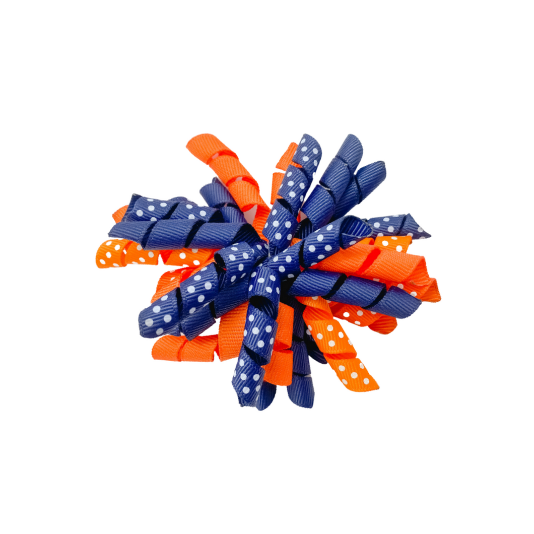 Navy and Orange Korker Bow Made with an Alligator hair clip or elastic headband