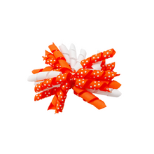 Load image into Gallery viewer, Orange and White Korker Bow made with an  Alligator Hair clip or elastic headband
