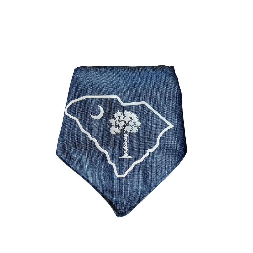 State of South Carolina with Palmetto Tree dog bandana with soft macrame cord tie closure