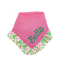 Load image into Gallery viewer, Pink and Green Plaid Ruffle Bandana with Soft Macrame Cord Tie Closure (Has Matching Hairbow)
