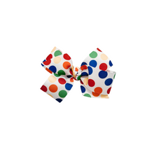 Load image into Gallery viewer, White with polka dot 1.5 in Grosgrain Hair bow Made with an Alligator Hair clip or elastic headband
