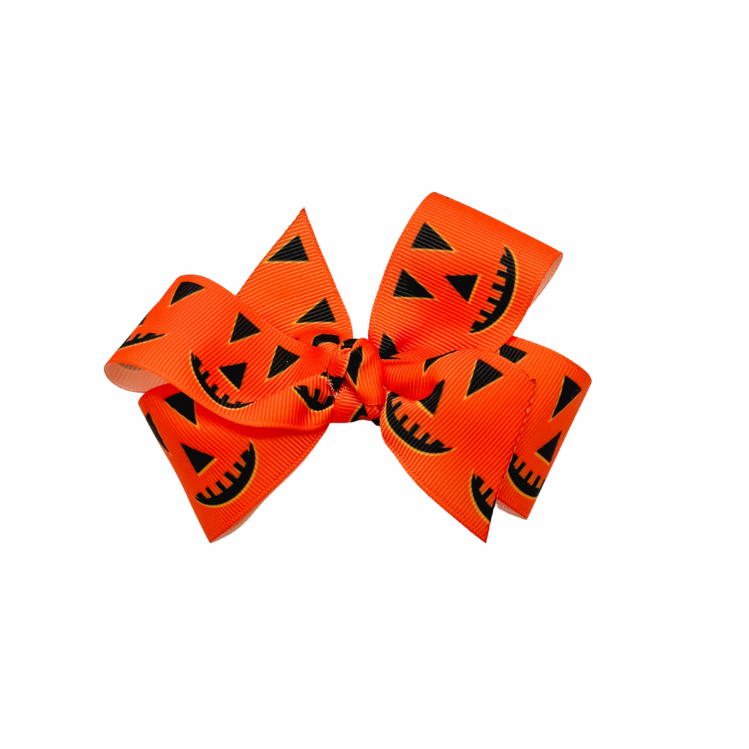 Jack O Lantern 1.5 in Grosgrain Hair bow  Made with an  Alligator Hair clip or elastic headband