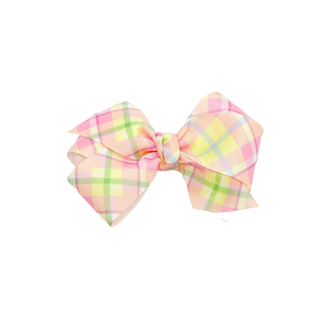Purple and yellow plaid  1.5 in Grosgrain Hairbow (Look for matching bandana in custom collection) Made with an  Alligator  Hairclip or elastic headband