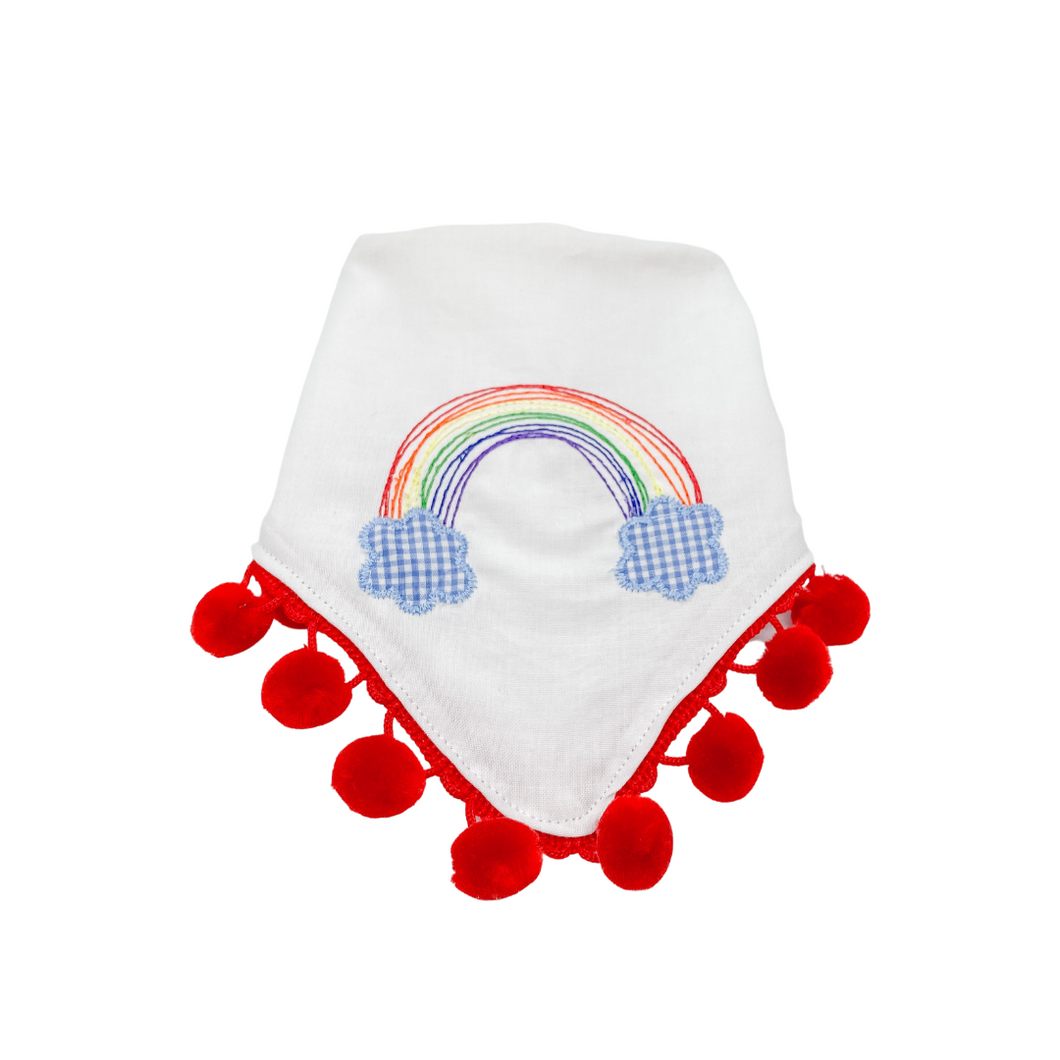 Quick Stitch Rainbow Machine Embroidered Dog Bandana with Soft Macrame Cord Tie Closure