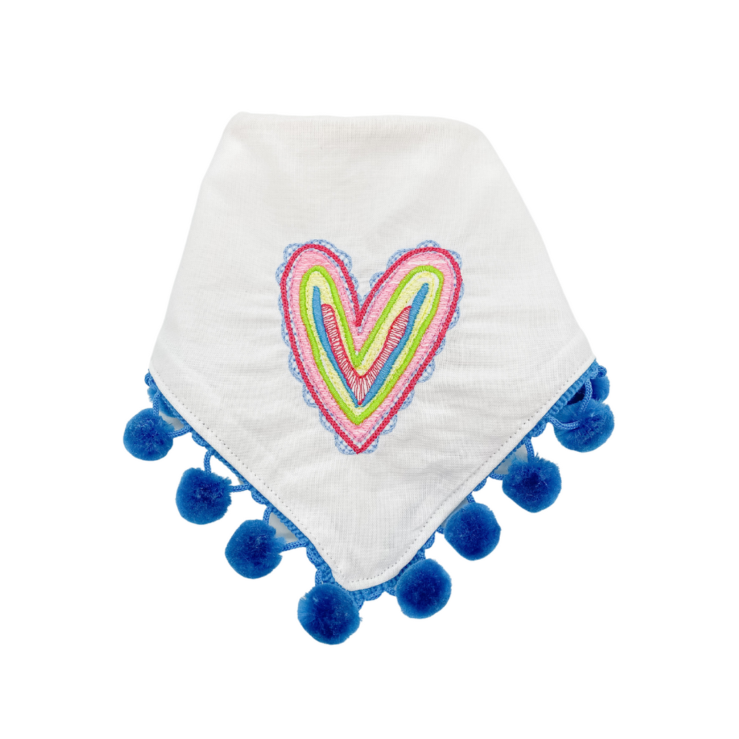 Quick Stitch Heart Machine Embroidered Dog Bandana with Soft Macrame Cord Tie Closure