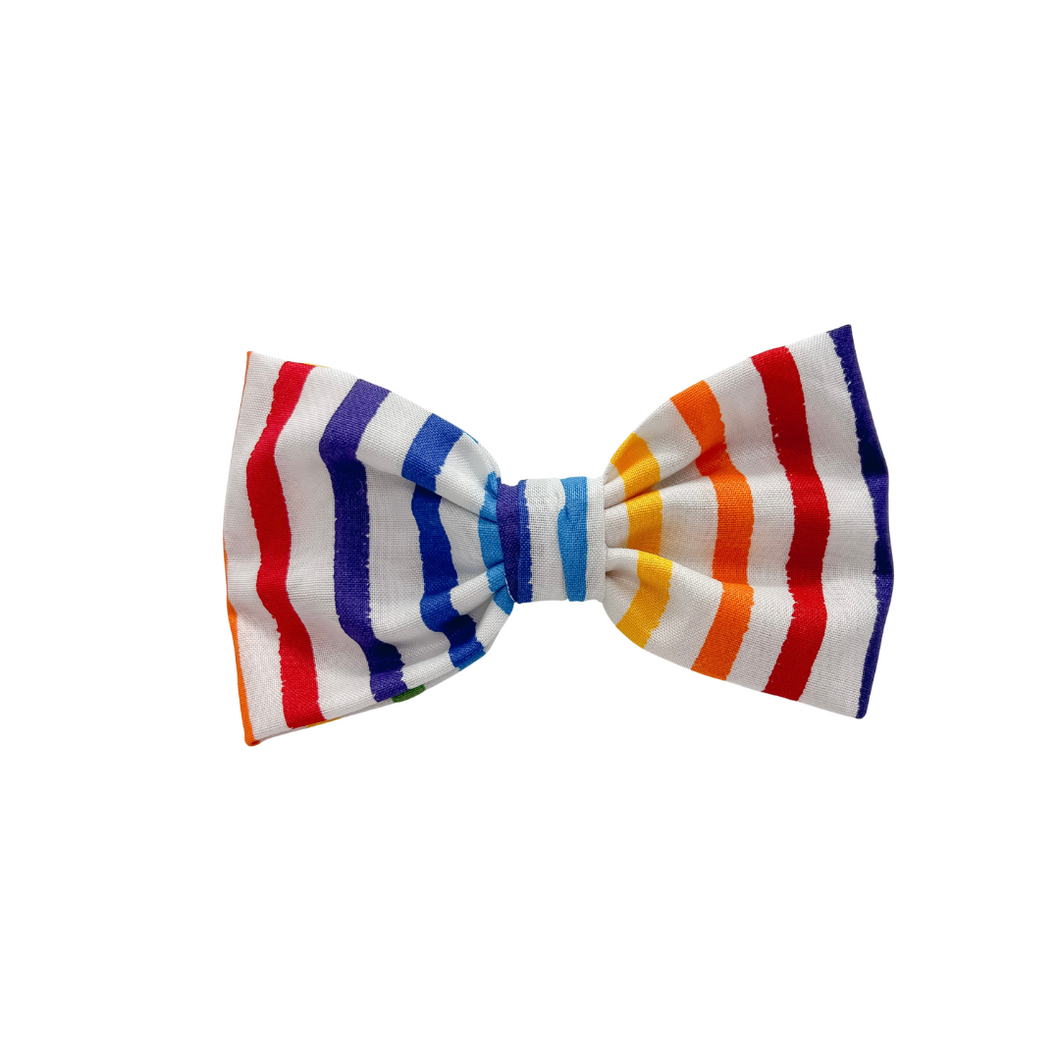Rainbow Stripe Bow Tie made with Alligator hair clip, over the collar or elastic headband