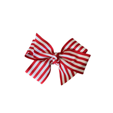 Load image into Gallery viewer, Red and White Stripe 1.5 in Grosgrain Hairbow  Made with an  Alligator  Hairclip or elastic headband
