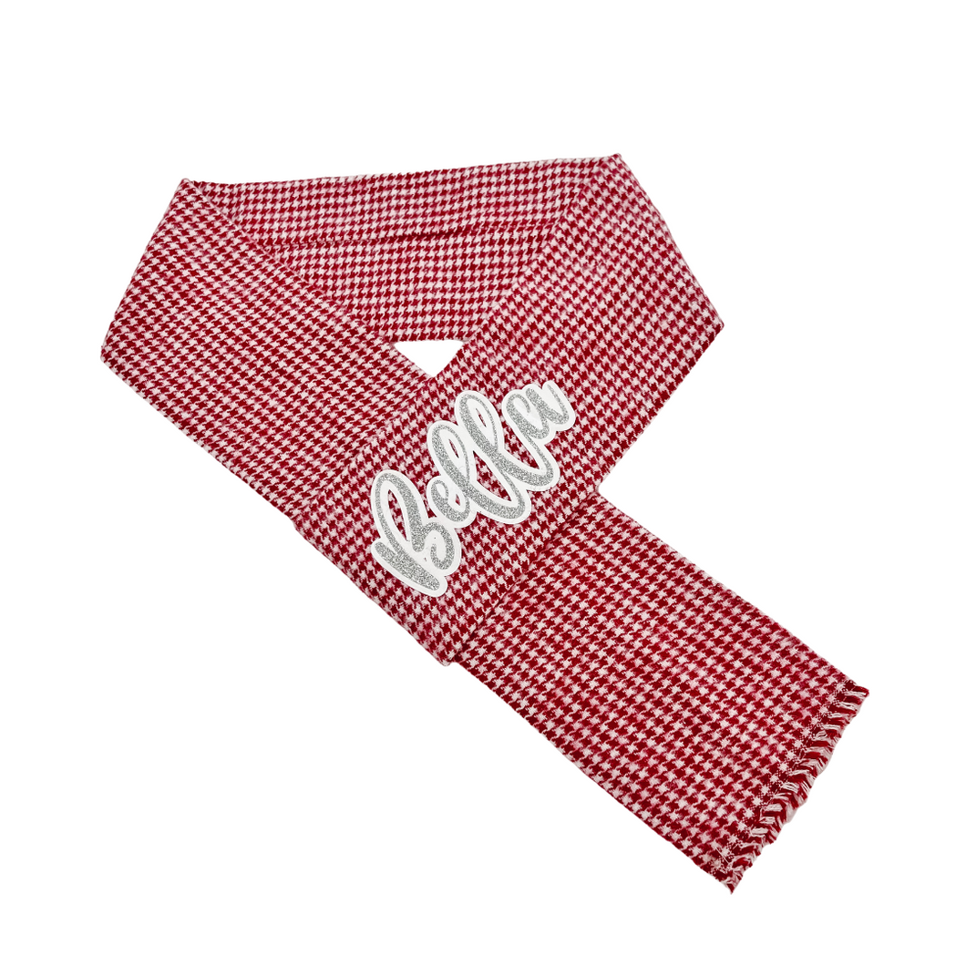 Red  Houndstooth Flannel Adjustable Dog Scarf FREE PERSONALIZATION