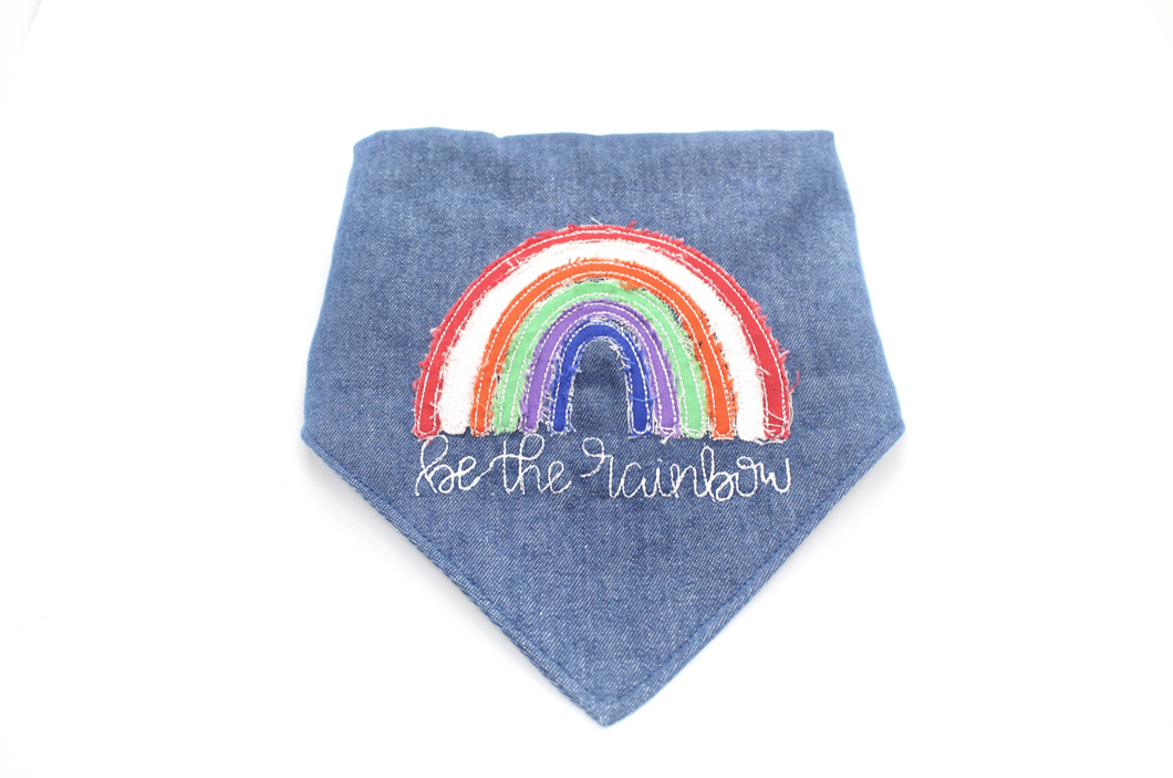 Be The Rainbow Machine Applique Dog Bandana with Soft Macrame Cord Tie Closure