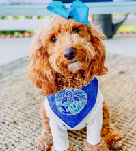 Load image into Gallery viewer, Let&#39;s Find Peace Machine Applique Dog Bandana with Soft Macrame Cord Tie Closure
