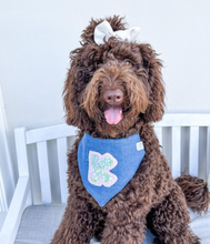 Load image into Gallery viewer, Choose Your Letter Machine Appliqué Dog Bandana with Soft Macrame Cord Tie Closure
