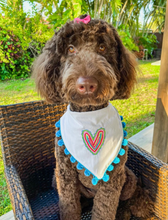 Load image into Gallery viewer, Quick Stitch Heart Machine Embroidered Dog Bandana with Soft Macrame Cord Tie Closure
