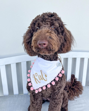 Load image into Gallery viewer, Girly Girl pet bandana with Soft Macramé Cord Closure.

