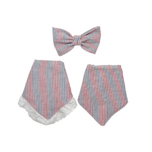 Load image into Gallery viewer, Red, white and blue Bow Tie made with Alligator hair clip, over the collar or elastic headband
