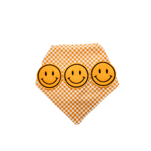 Load image into Gallery viewer, Feltie Smiley Face dog bandana with soft macrame cord tie closure (look for matching hair bow and bow tie)
