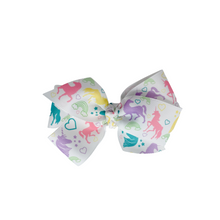 Load image into Gallery viewer, Unicorn Grosgrain 1.5in Grosgrain Hairbow  Made with an  Alligator  Hairclip or elastic headband
