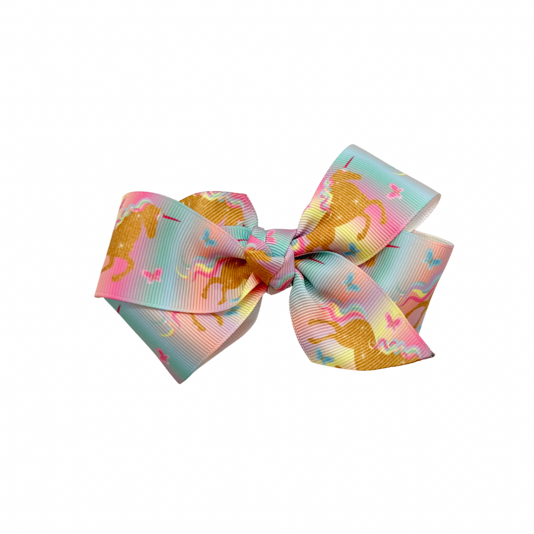 Childhood Cancer Unicorn 1.5in Grosgrain Hair bow  Made with an alligator Hair clip or elastic headband