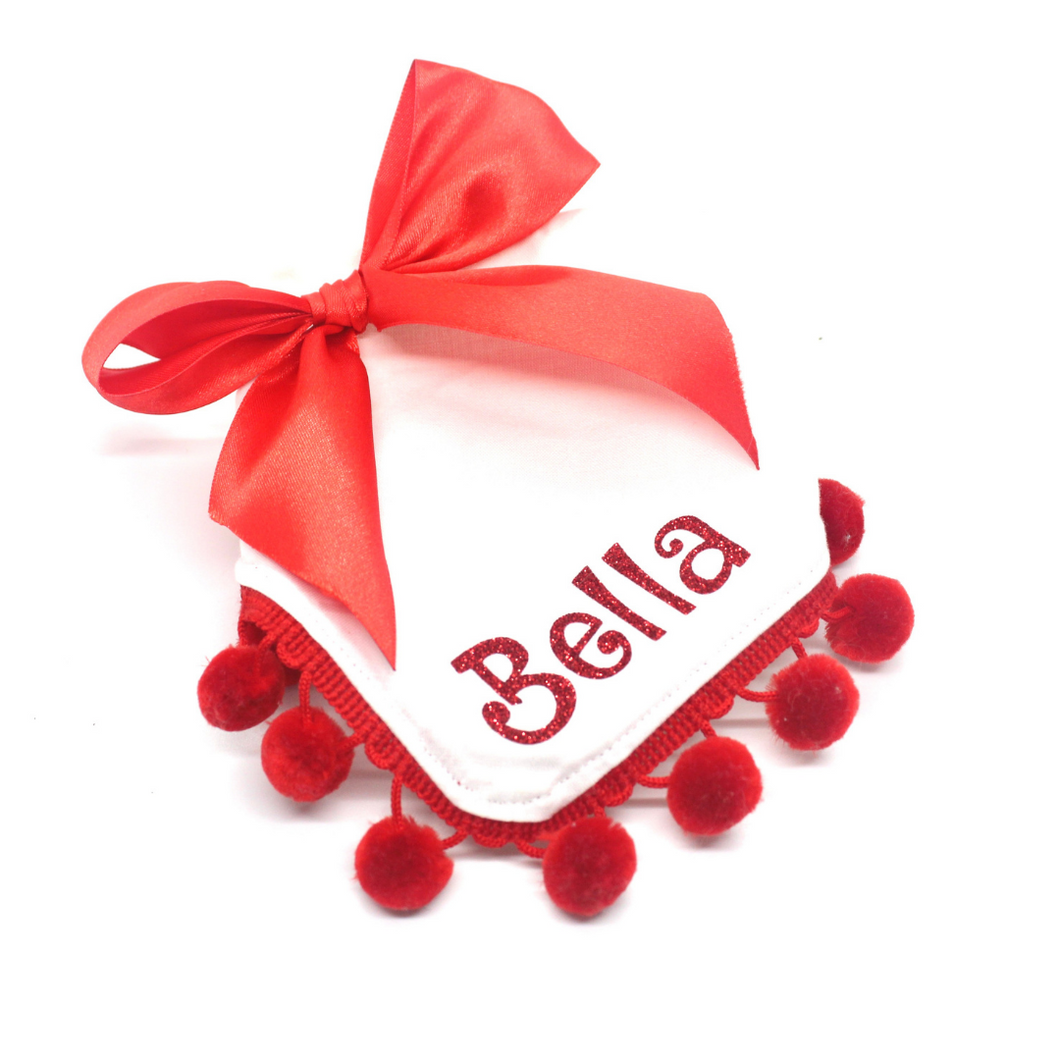 Dazzling Red Glitter with Detachable Bow Dog Bandana with Soft Macramé Cord Closure