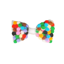 Load image into Gallery viewer, Pom Pom Birthday Bow- Available  with  Alligator  hair clip, over the collar or elastic headband
