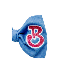 Load image into Gallery viewer, Lightweight Denim Cotton Bow Tie- Optional Over the Collar or Hair Bow- Optional Letter Added
