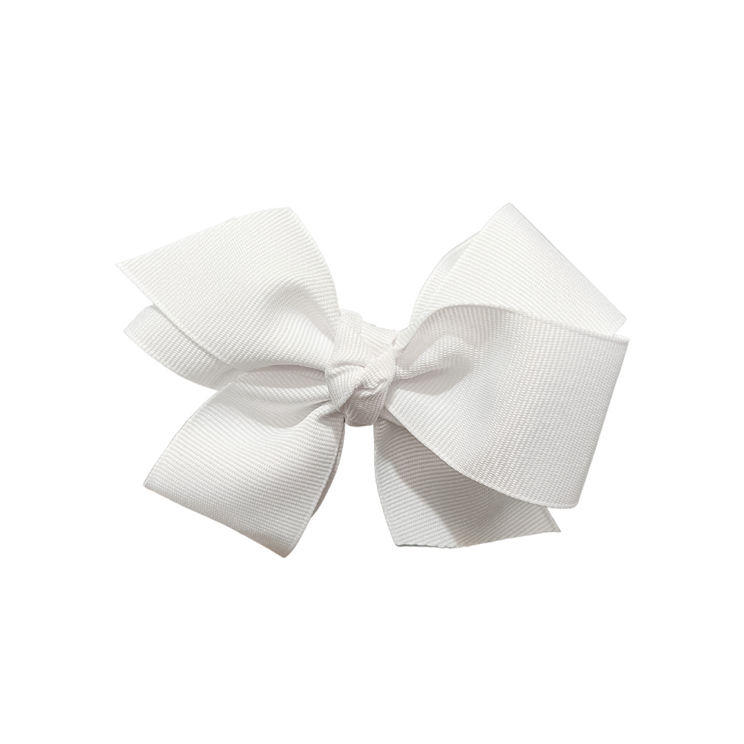 White 1.5in Grosgrain Hairbow  Made with an alligator Hairclip or elastic headband