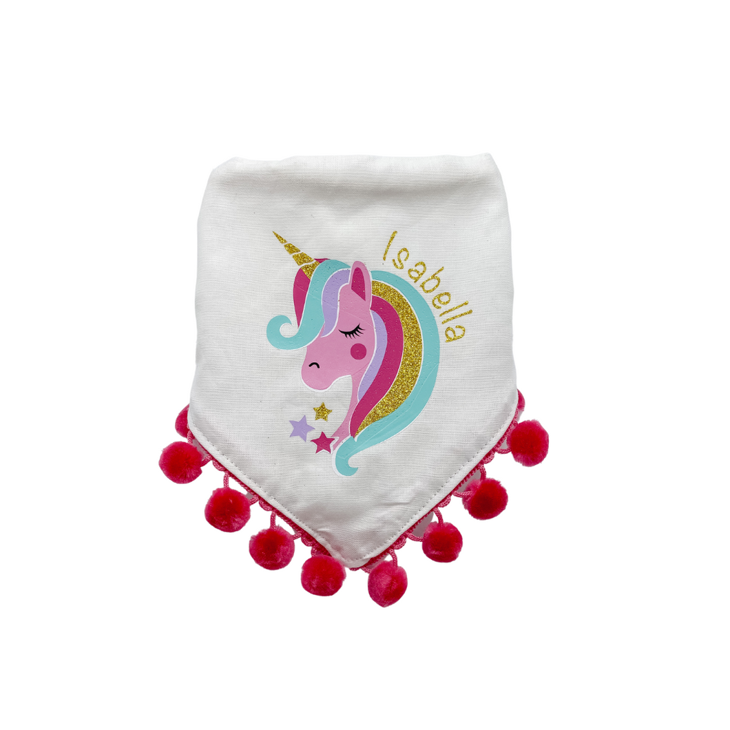 Unicorn Bandana with soft macrame cord tie closure- FREE Personalization