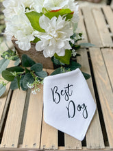 Load image into Gallery viewer, Best Dog Wedding Bandana with soft macrame cord tie closure
