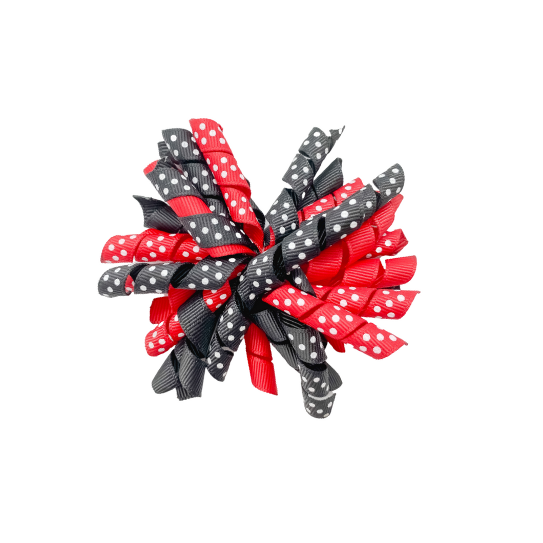 Red and Black Korker Hair bow Made with an Alligator hair clip or elastic headband