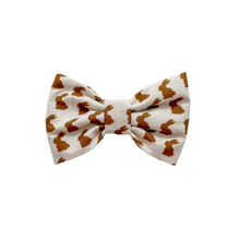 Load image into Gallery viewer, Chocolate bunny Bow Tie made with Alligator hair clip, over the collar or elastic headband (2 sizes available)
