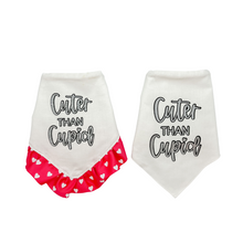 Load image into Gallery viewer, Hot Pink Cuter than Cupid dog bandana with soft macrame cord tie closure available with or without ribbon ruffle trim (Look for matching hair bow)
