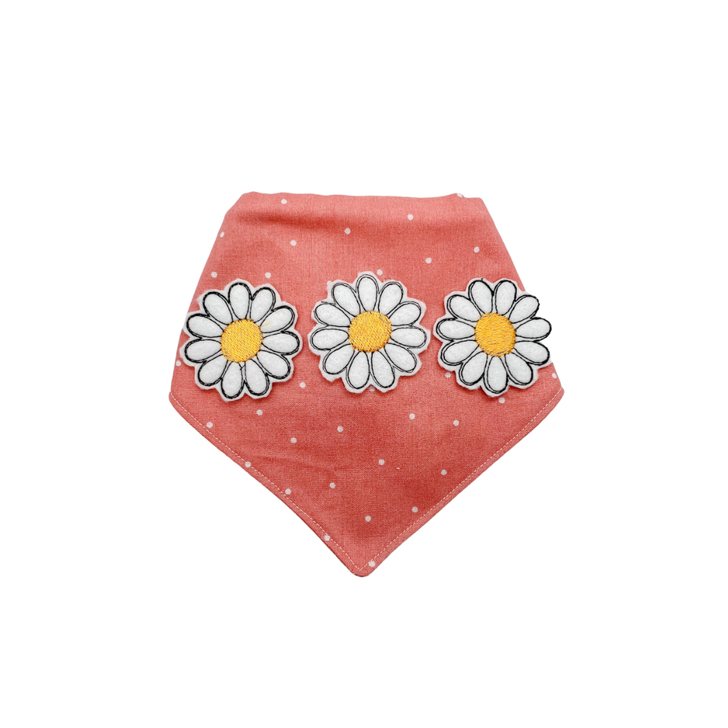Feltie daisy dog bandana with soft macrame cord tie closure (look for matching hair bow and bow tie)